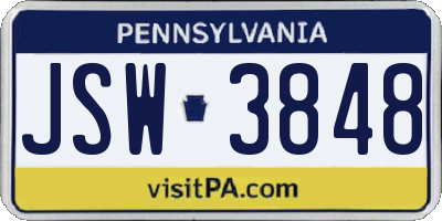 PA license plate JSW3848