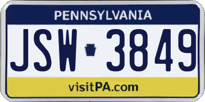 PA license plate JSW3849