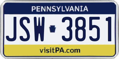PA license plate JSW3851