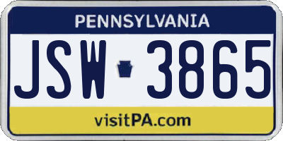 PA license plate JSW3865