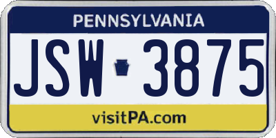 PA license plate JSW3875