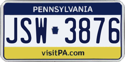 PA license plate JSW3876