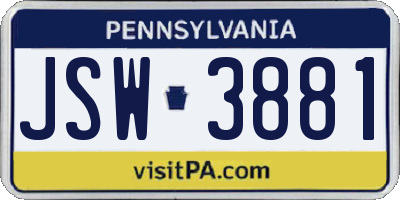 PA license plate JSW3881