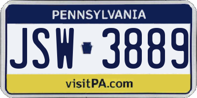 PA license plate JSW3889