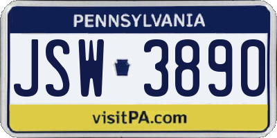 PA license plate JSW3890