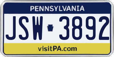 PA license plate JSW3892