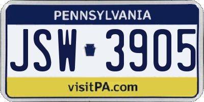 PA license plate JSW3905