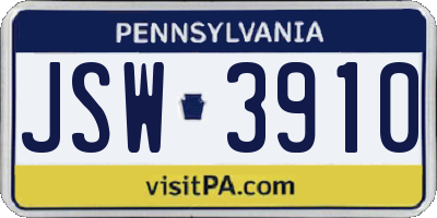 PA license plate JSW3910