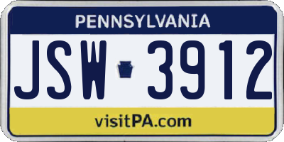 PA license plate JSW3912