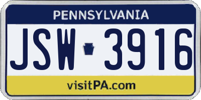 PA license plate JSW3916
