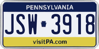 PA license plate JSW3918