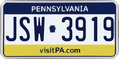 PA license plate JSW3919