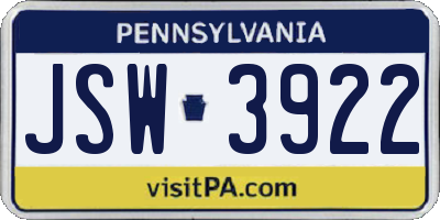 PA license plate JSW3922