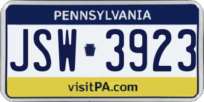 PA license plate JSW3923