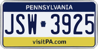 PA license plate JSW3925