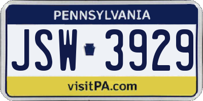 PA license plate JSW3929