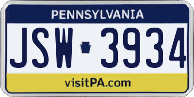 PA license plate JSW3934