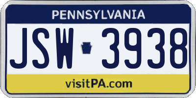 PA license plate JSW3938