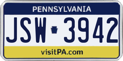PA license plate JSW3942