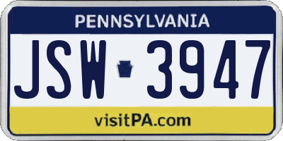 PA license plate JSW3947