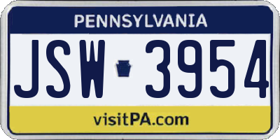 PA license plate JSW3954