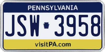 PA license plate JSW3958