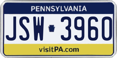 PA license plate JSW3960