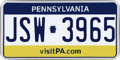 PA license plate JSW3965