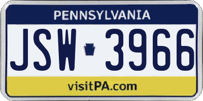 PA license plate JSW3966