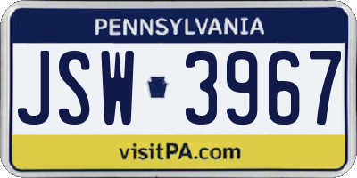 PA license plate JSW3967