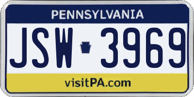 PA license plate JSW3969