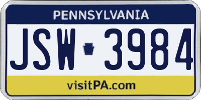PA license plate JSW3984