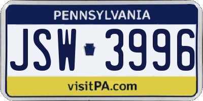PA license plate JSW3996
