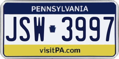 PA license plate JSW3997
