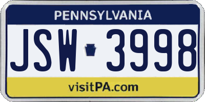 PA license plate JSW3998