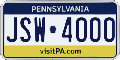 PA license plate JSW4000