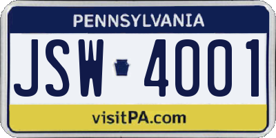 PA license plate JSW4001
