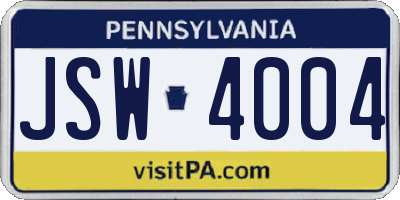 PA license plate JSW4004