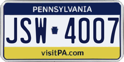 PA license plate JSW4007