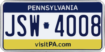 PA license plate JSW4008