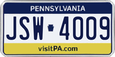 PA license plate JSW4009