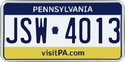 PA license plate JSW4013