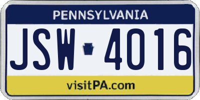 PA license plate JSW4016