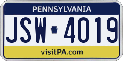 PA license plate JSW4019