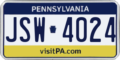 PA license plate JSW4024