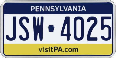 PA license plate JSW4025