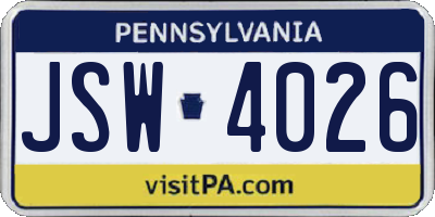 PA license plate JSW4026