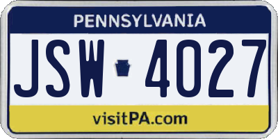 PA license plate JSW4027