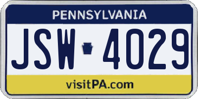 PA license plate JSW4029