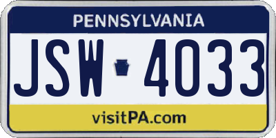 PA license plate JSW4033